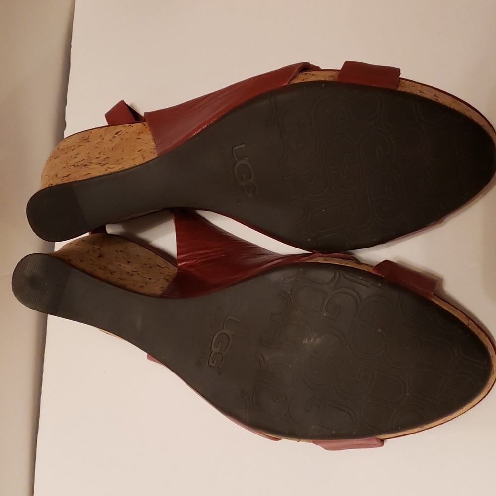 UGG Hazel Leather Slingback Cork Wedge Sandal sz 10 - Picture 2 of 7